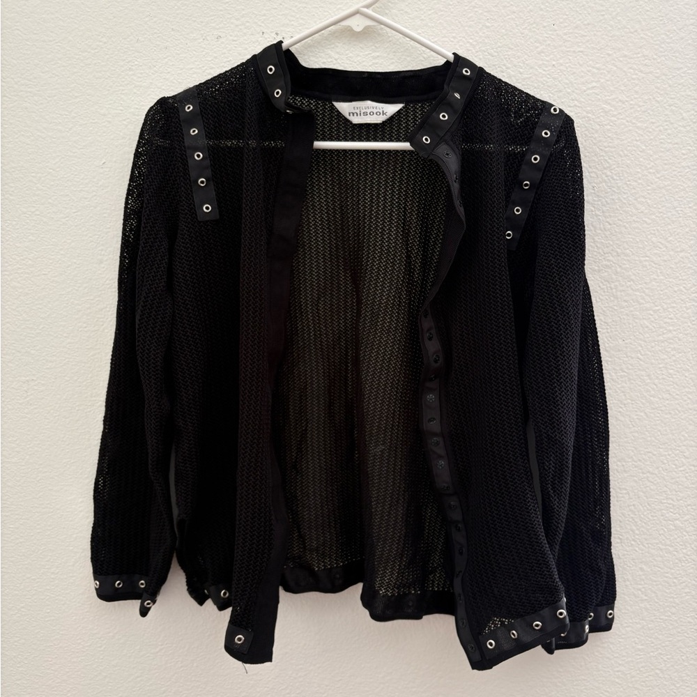 Misook Black Textured Knit Cardigan Size XS